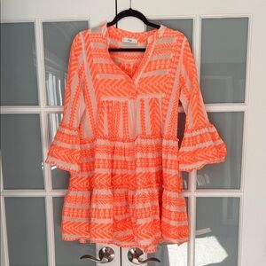 Devotion TWINS Neon Coral and White Mini Dress